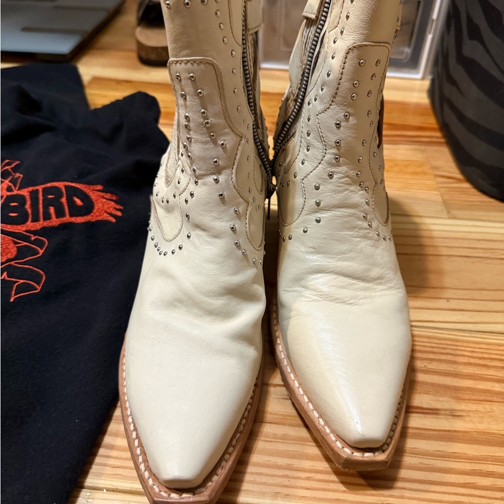 Freebird Cream Ankle Boots with Buckle Detail - Picture 2 of 3